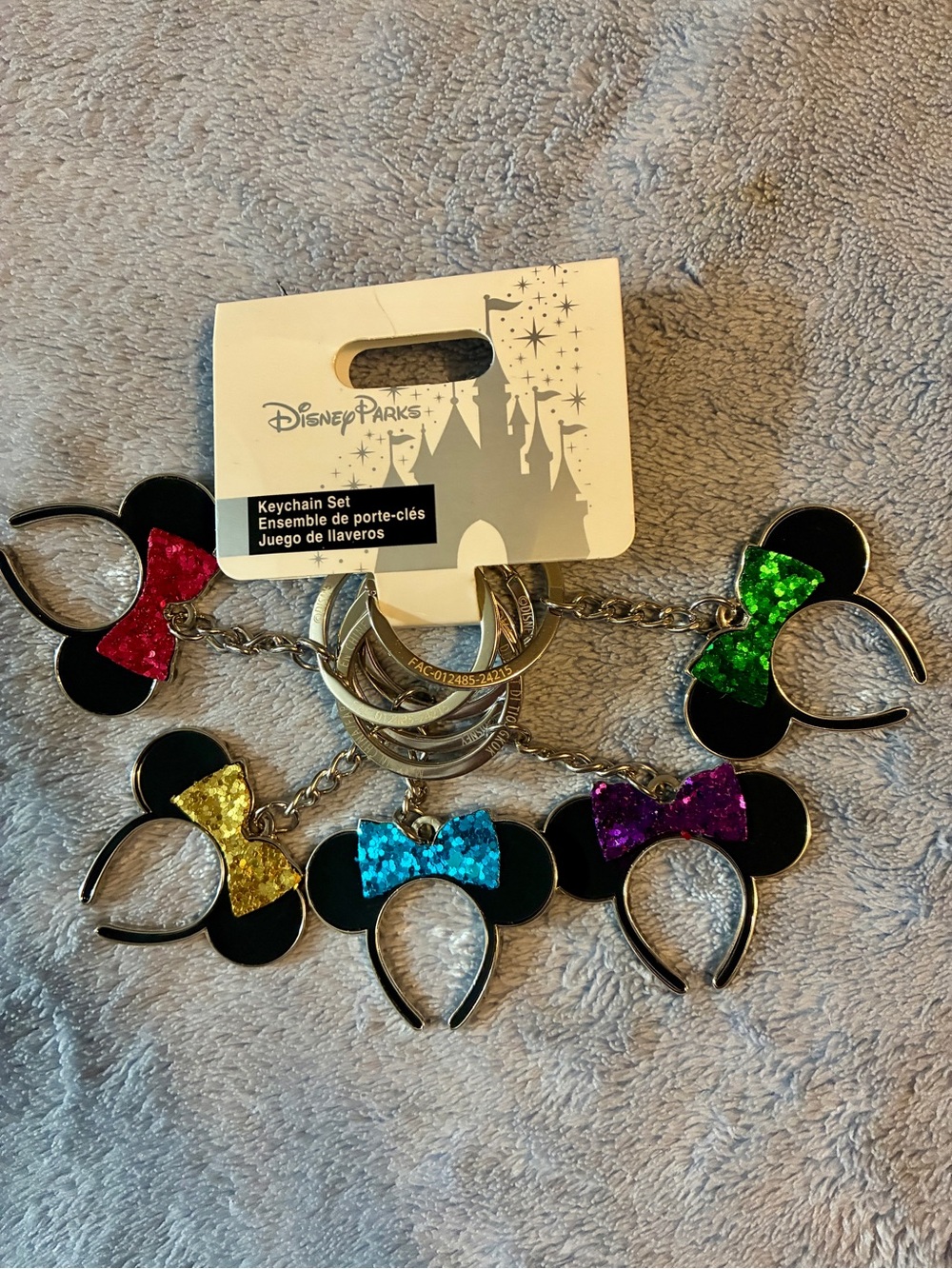 Disney Minnie Ears Keychain Set - Multicolor Glitter Bows New